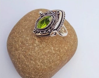 Natural Peridot Compartment Ring, Handmade Marquise Shape Ring, Pill Box Ring, Compartment Ring, Locket Ring,925 Sterling Silver  Ring