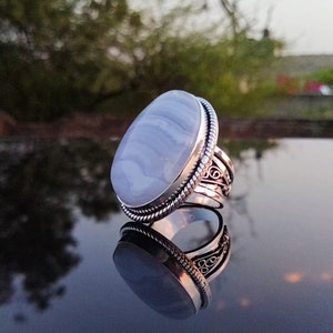 Natural Blue Lace Agate Ring,Handmade Ring,Blue Lace Agate Gemstone Ring,Statement Ring,Statement Ring,925 Sterling Silver  Ring