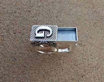 Custom Initial Sterling Silver Box Ring - Personalized Letter Loclet Ring
