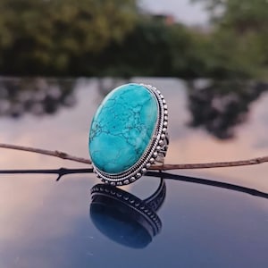 Handmade Oval Turquoise Ring: 925 Sterling Silver Statement Ring