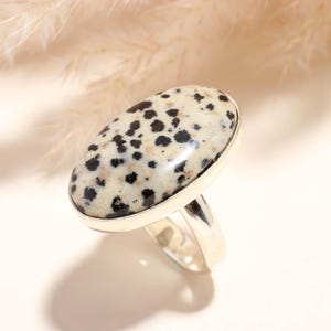 Oval Dalmatian Jasper Ring: Handmade 925 Sterling Silver