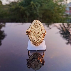 24k Gold Plated Marquise Compartment Ring: Secret Message Pill Box