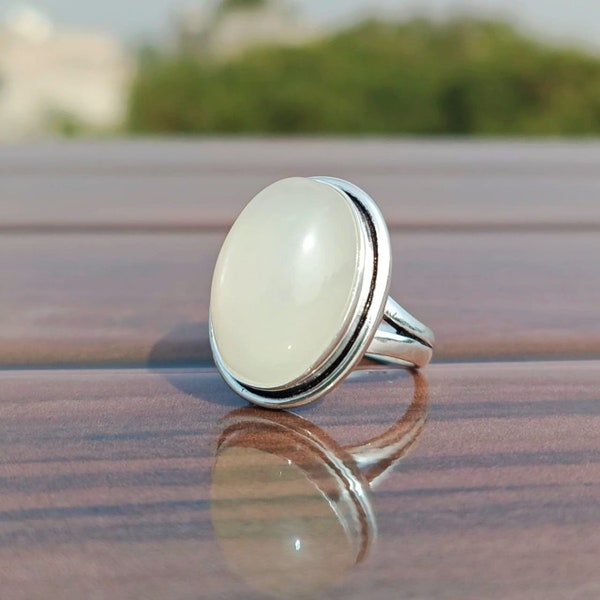 Peach Moonstone 92.5 Sterling Silver Ring, Handmade Statement Ring, Natural Gemstone Ring, Oval Moonstone Ring, Promise Ring,Gift For Her