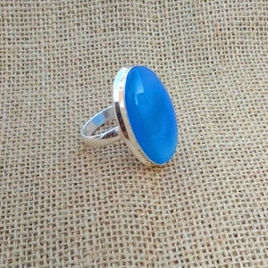 Blauer Chalcedon-Edelstein 925er Sterlingsilber-Ring, ovale Form-natürlicher Edelstein-Ring, handgemachter Schmuck, eleganter Schmuck, Geschenk für sie.