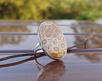Ring fossiel koraal, 925 sterlingzilveren ring, handgemaakte statementring, dagelijks draagbare ring, ring met natuurlijke fossiele koraal edelsteen, cadeau voor moeder