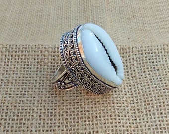 Cowrie Shell Statement Ring: Handmade 925 Sterling Silver