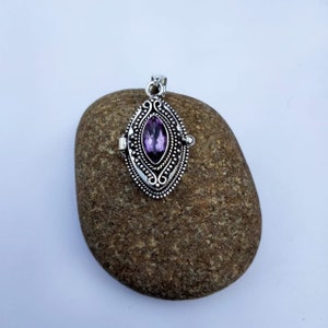 Handmade Amethyst Box Pendant: 925 Sterling Silver Secret Compartment
