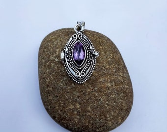 Unique Amethyst Handmade Poison Pendent, 925 Sterling Silver Poison Pendent.Openable Pendent.secret Compartment Pendent .Gift for Her