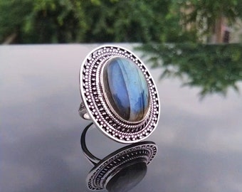 Labadorite Ring,Statement Ring,Handmade Ring,Gemstone Ring,Gift For Her,Labradorite Gemstone,925 Sterling Silver Ring.