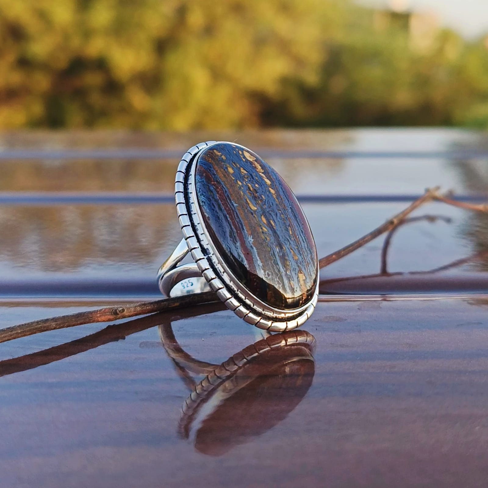 Iron Tiger Eye Ring,Natural Brown And Yellow Gemstone,Handmade Solid Silver Ring,925 Sterling Silver Ring,A+ Quality Rectangle Gemstone Ring