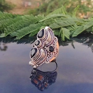 Black Onyx 925 Sterling Silver Locket Ring: Multi-Stone Pill Box