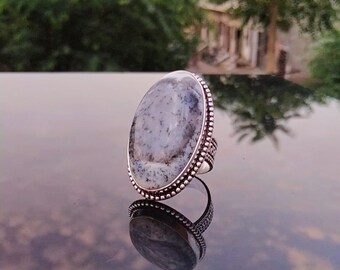 Dendritic Opal Ring  925 Sterling Silver  Statement Cabochon Gemstone