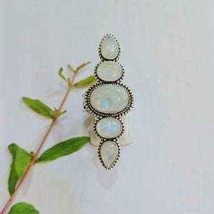 Rainbow Moonstone Full Finger Ring: Handmade 925 Sterling Silver Statement Ring