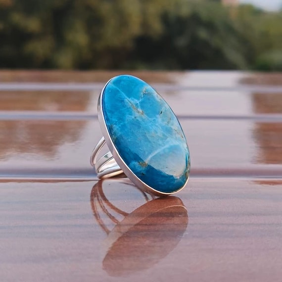 Neon Apatite Gemstone 925 Sterling Silver Ring a Quality Neon Blue Apatite Ring gift for Mother Gift for Her women Ring Apatite Jewelry Etsy Israel