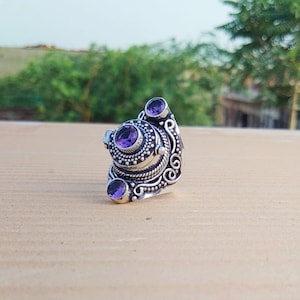 Handmade Amethyst Pill Box Ring: 925 Sterling Silver Locket