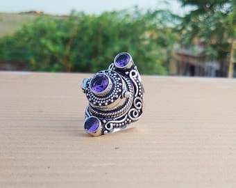 Handmade Amethyst Pill Box Ring: 925 Sterling Silver Locket