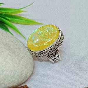Australian Opal Ring 92.5 Sterling Silver RingTriplet Yellow Opal Ring Handmade Filigree Design Ring Oval Shape Opal Ring Giftable Ring