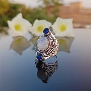 Moonstone & Blue Iolite 925 Sterling Silver Ring