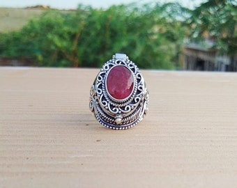 Oval Ruby Sterling Silver Compartment Ring: Handmade Locket Ring