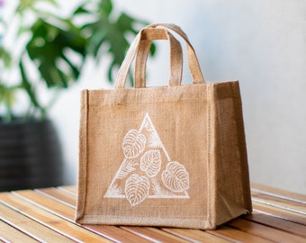 Jute Gift Bag - "Monsterra" - Reusable Burlap Tote - Tote Bag