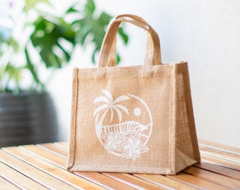 Jute Gift Bag - "Beach" - Reusable Burlap Tote - Tote Bag