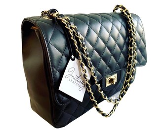 black quilted handbag with chain strap