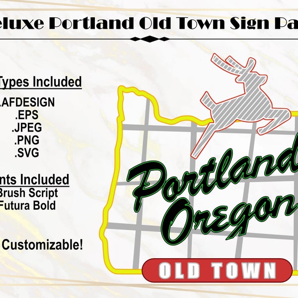 Digital Deluxe Portland Old Town Sign Pack - 5x Design Files Types + 2x Fonts Included!