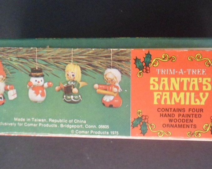 Vintage Trimatree Santa's Family Wooden Ornament Set in the Box Etsy