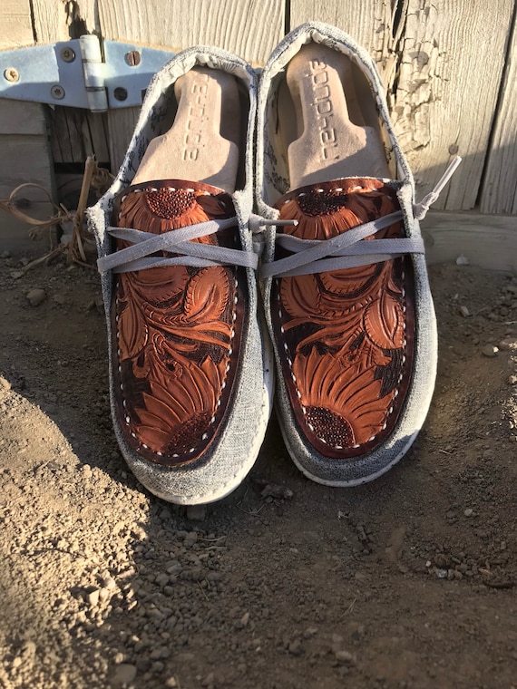 Hand Tooled Leather Hey Dude Shoes 