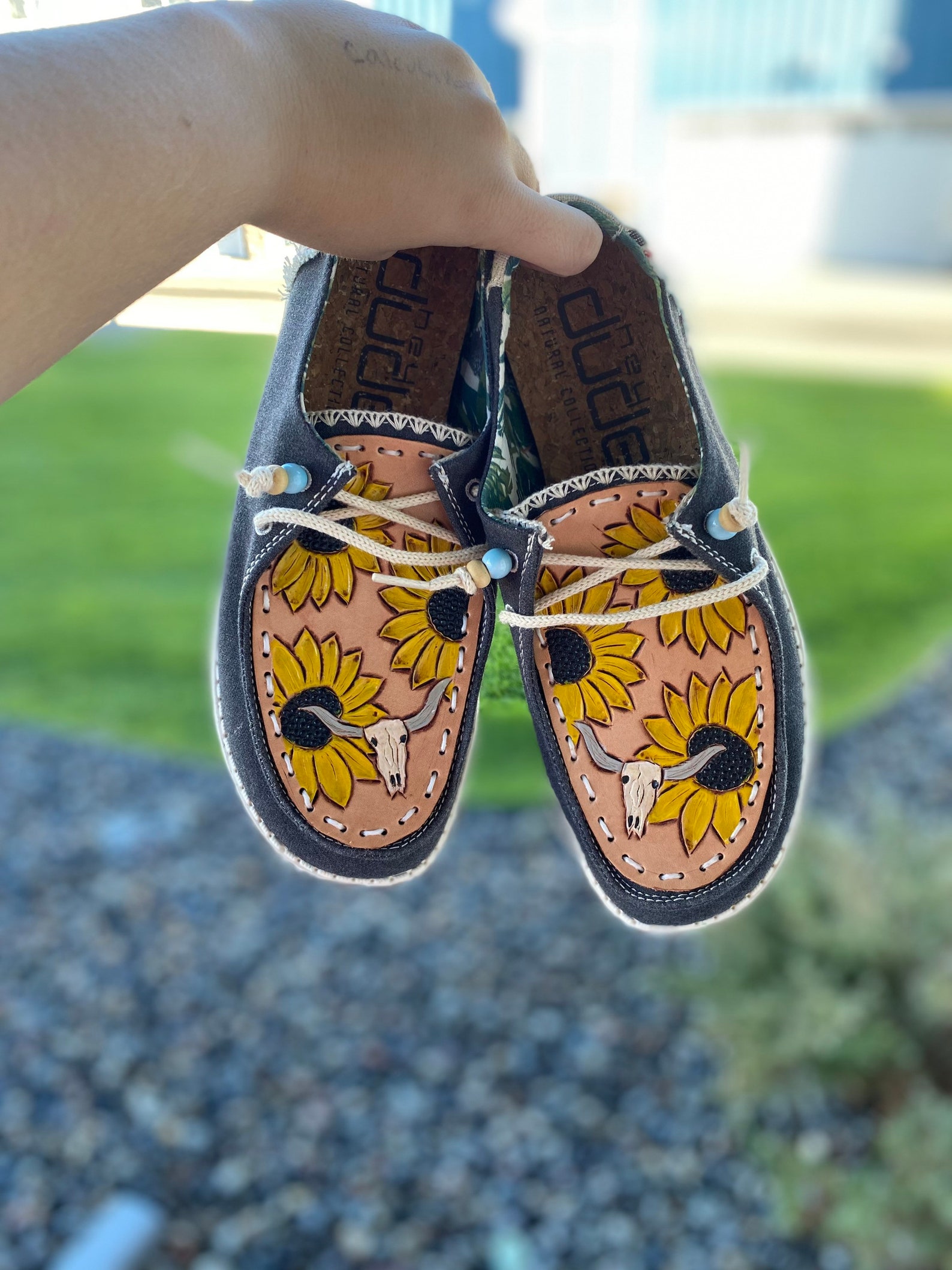 Hand Tooled Leather Sunflower Hey Dude Shoes Etsy