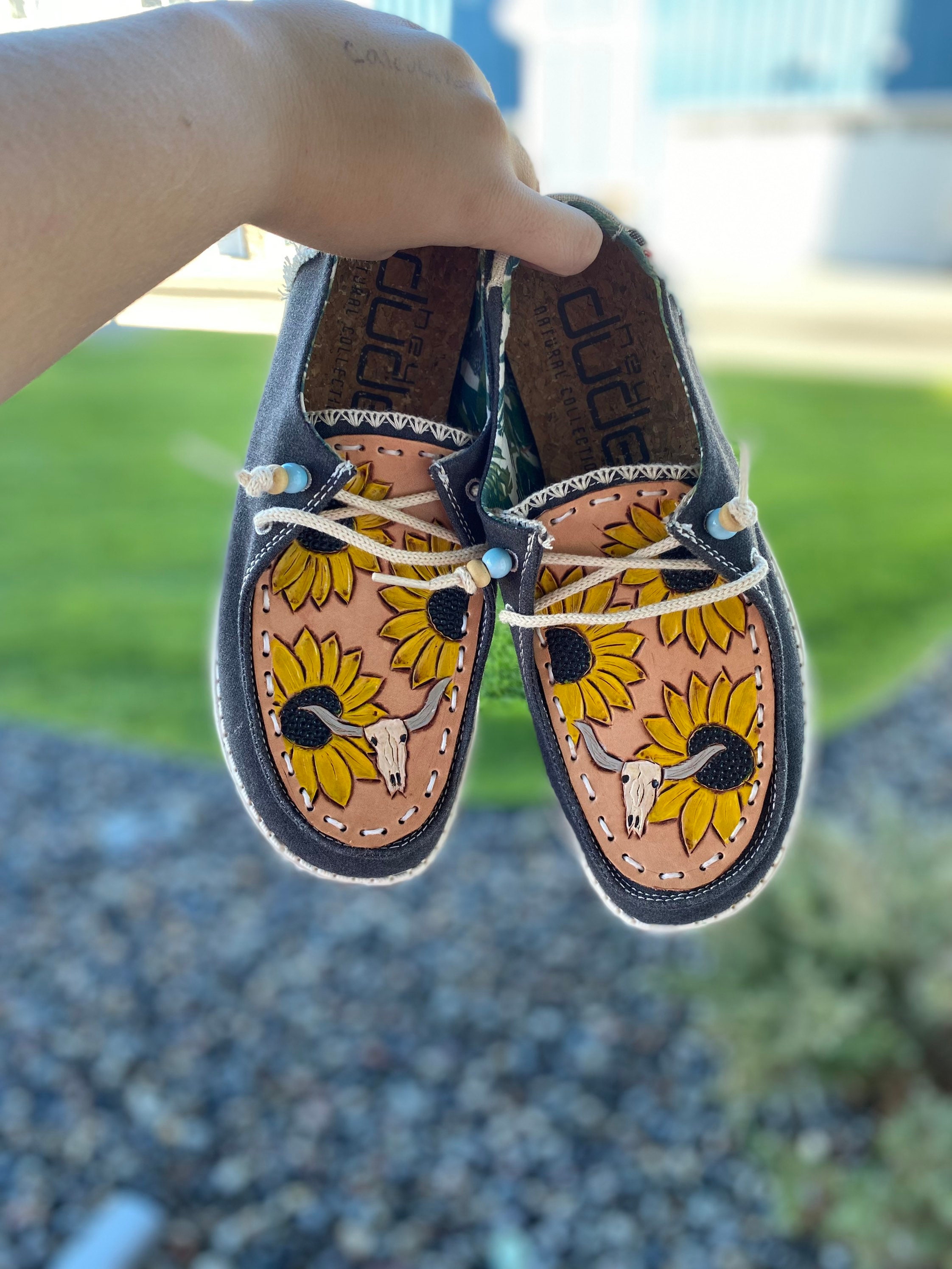 Hand Tooled Leather Sunflower Hey Dude Shoes - Etsy