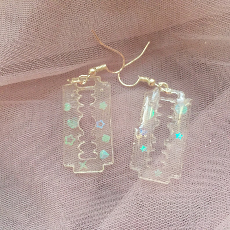 Resin Razor Blade Dangling Earrings Cute Clear E Girl Etsy