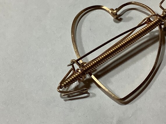 Vintage Handmade Copper Wire Heart & Pearl Pin Br… - image 5