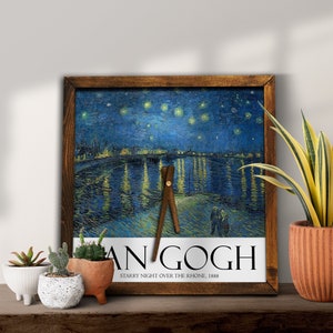 VANGOGH ART CLOCK - Antique Boho Desk Clock, Vangogh Print Wall Decor, Living Room Wooden Clock, Clock for Walls, Starry Night