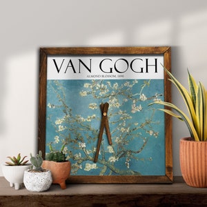 VANGOGH ART CLOCK - Antique Boho Desk Clock, Vangogh Print Wall Decor, Living Room Wooden Clock, Clock for Walls, Almond Blossom Wall Art