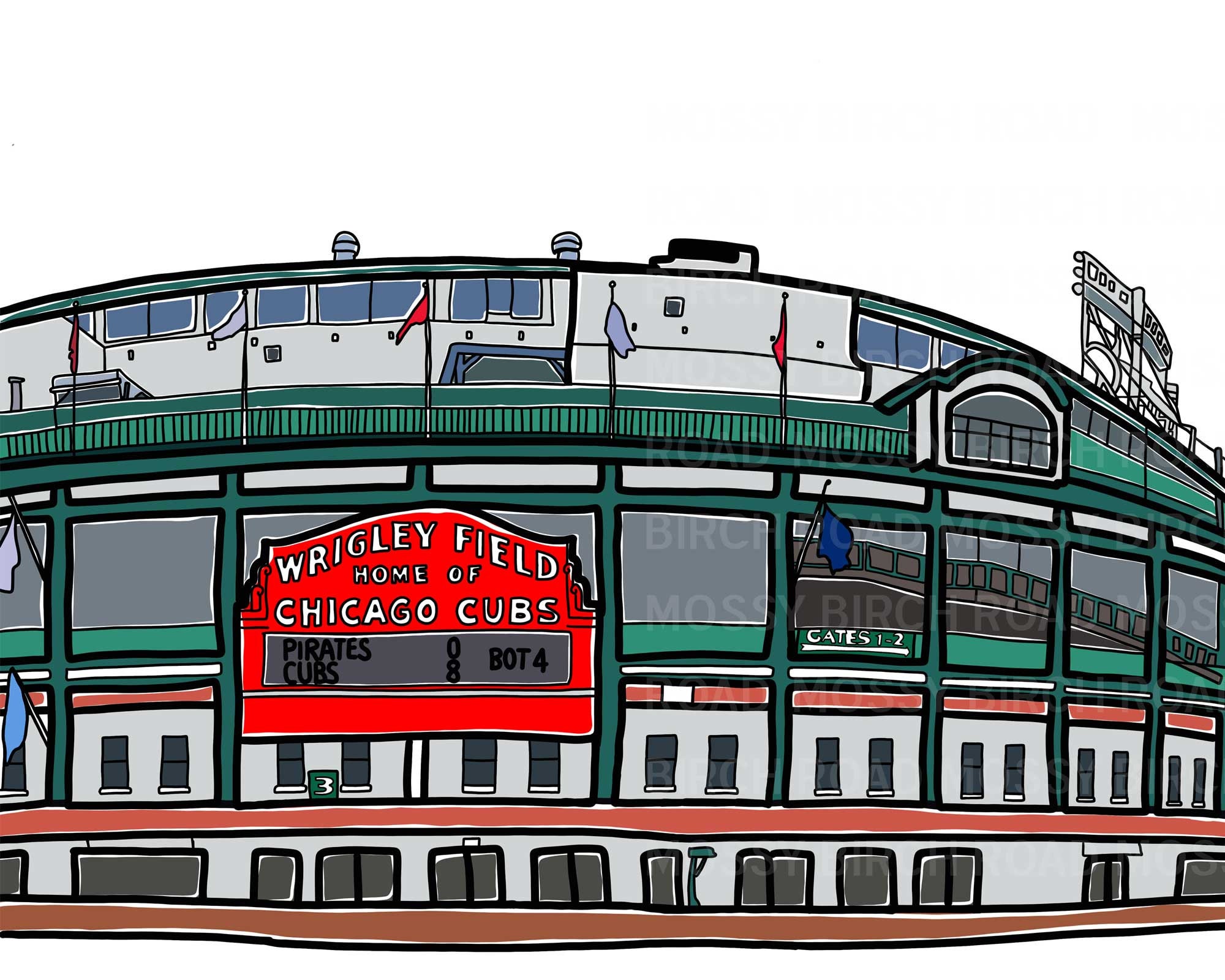 Wrigley Field Art Chicaco Cubs Art Wall Art Fathers Day Etsy