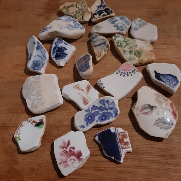 20 pieces of patterned sea pottery from The Moray Coast Scotland