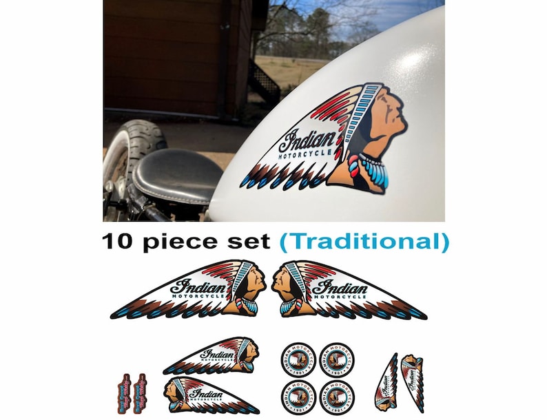 Indian Head Motorcycle Vinyl Decal Logo Tank Set 10 Piece, Choose From ...