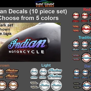 Indian 1901 motorcycle vinyl decal tank logo  8 piece set, choose from 5 colors