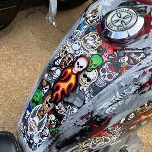 thumbnail image 2 of 2x Retro Skull Stickers – Motorcycle Tank, Helmet, Or Workshop Decor – Oldschool Rocker Style (Made In Germany) 2 of 3