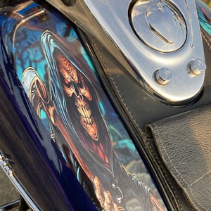 Motorcycle tank decal set - Grim Reaper / Cemetary No. 1 - 2pc set - Mural style - for Harley Honda Shadow V Star Vulcan Boulevard bobber