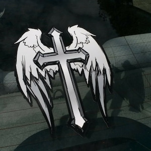 Winged Cross / Angel Wings w/Cross - Window Decal for Car Truck SUV 4x4