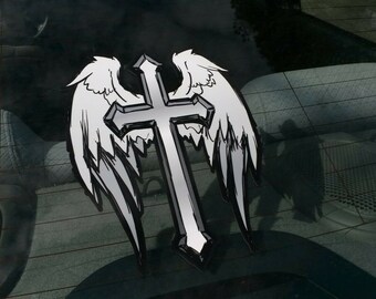 Winged Cross / Angel Wings w/Cross - Window Decal for Car Truck SUV 4x4