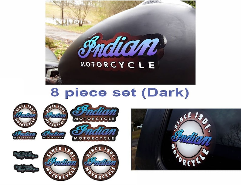 Indian 1901 Motorcycle Vinyl Decal Tank Logo 8 Piece Set, Choose From 5 ...