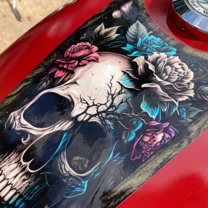 Earthen Skull - Motorcycle tank Decal - 1pc - Harley Sportster Chopper Bobber Honda Rebel Fury