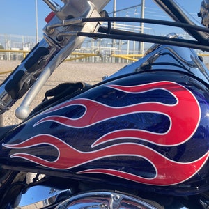 Motorcycle Flame Decals - Hot Rod Big No. 6 - Cherry Red w/ White Pinstripe - 6pc Tank & Fender Set for Bobber Harley Honda Shadow V star