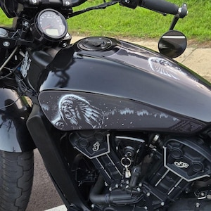 Indian Scout Motorcycle Tank decals - Ancestral Fire - Blackout version - Gloss OR Matte Finish - for Scout Bobber 60 20 Rogue 2015-2024