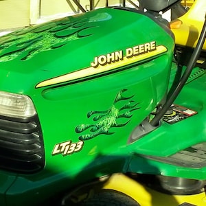 Sunken &#39;Lawn&#39; Flame vinyl decals - 3pc set  for Riding Lawn Mowers tractor (Grass)