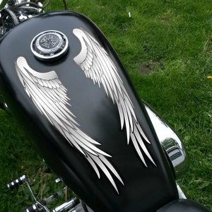 Motorcycle Tank decals - Angel Wings (Silver) for tank top or sides for Harley Sportster V Star Indian bobber dynaglide  scout shadow