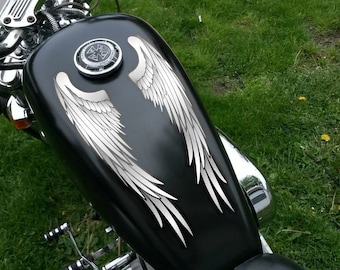 Motorcycle Tank decals - Angel Wings (Silver) for tank top or sides for Harley Sportster V Star Indian bobber dynaglide  scout shadow